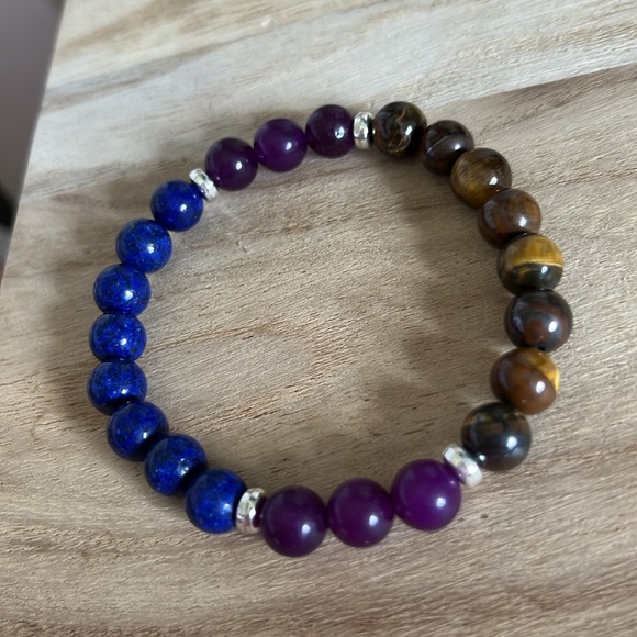 Lapis, Amethyst & Tiger Eye Stretch Bracelet, NEW - Picture 3 of 3